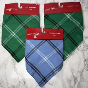 Lot Of 3 Wondershop‎ Target Pet Bandana Dogs Cats Flannel Blue Green Plaid
